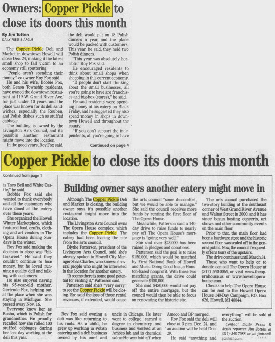 Copper Pickle (Black Iron Coffee Roasters) - Dec 2011 Closing